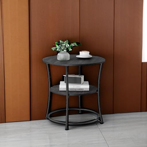 VASAGLE Side Table, 2-Tier Round End Table with 2 Storage Shelves