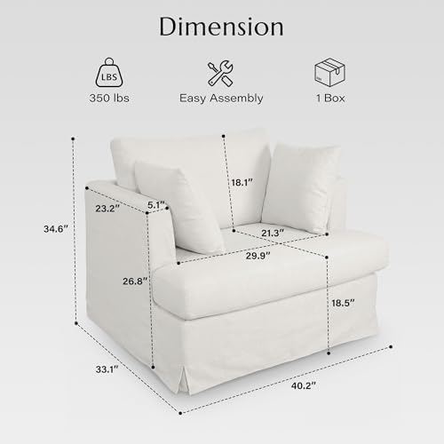Coastal Accent Armchair for Living Room, 40", Chenille, Beige