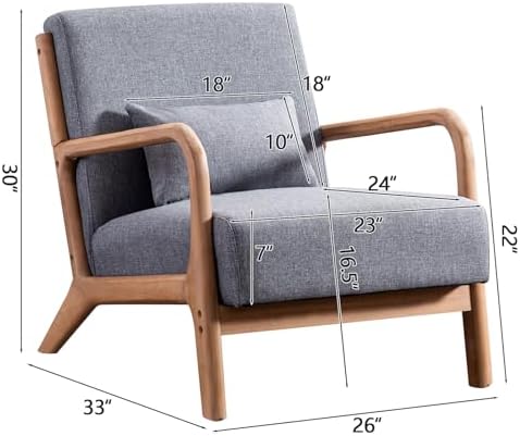 INZOY Mid Century Modern Accent Chair with Wood Frame, Upholstered Living Roo...