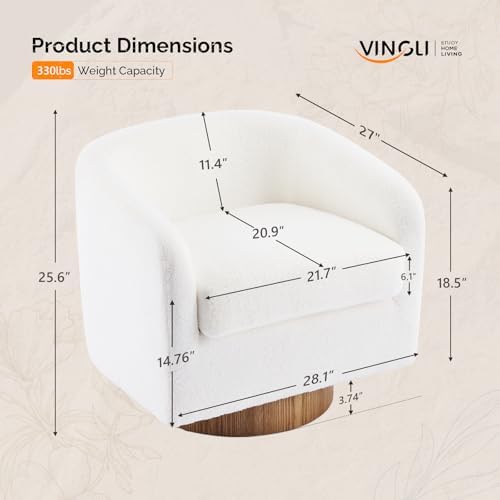 VINGLI 360°Swivel Accent Chair with Engineered Wood Base and Removable Cushio...