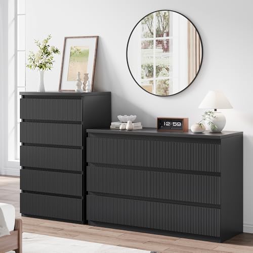 Jocoevol 5 Drawer Dresser, 43" Tall Dresser Chest of Drawers Fluted Desi...