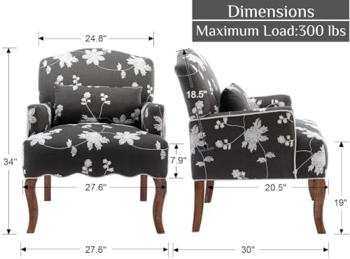 Shunzhi Floral Accent Chairs Farmhouse Upholstered Armchair Linen Reading Cha...