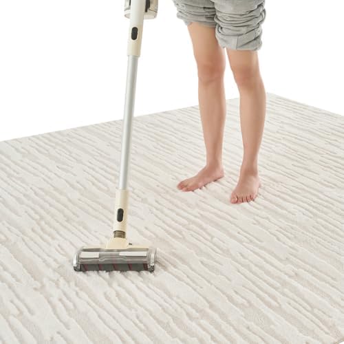 Textured High-Low Striped Area Rug Neutrel, Washable Cozy 6*8 feet