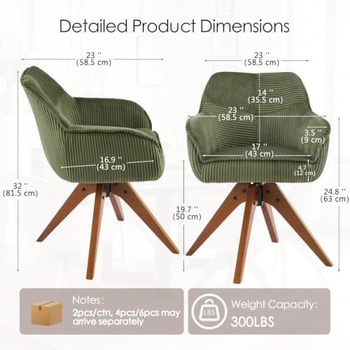 Furniliving Swivel Dining Chairs Set of 2, Mid Century Modern Corduroy Swivel...