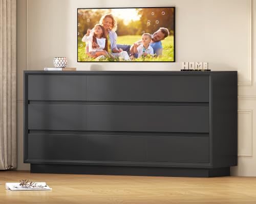 TEENFON 63" Dresser for Bedroom with 9 Drawers, Black Dresser with Metal...