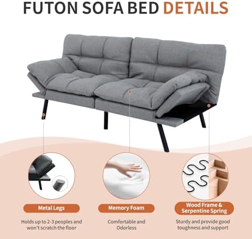 MUUEGM Futon Sofa Bed，Memory Foam Futon Convertible Couch Bed, Sofa Bed Couch...