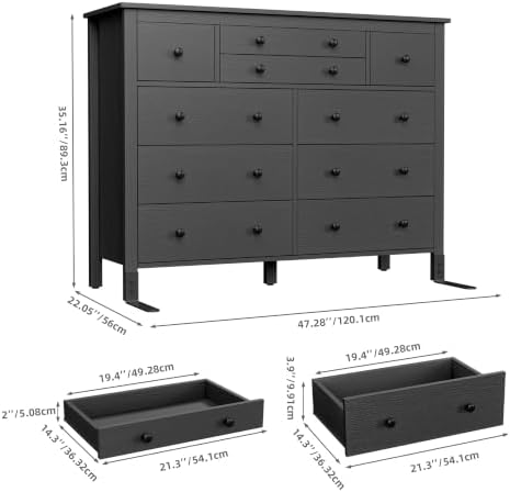Loomie Upgraded 47.28" Long Black 10-Drawer Dresser for Bedroom