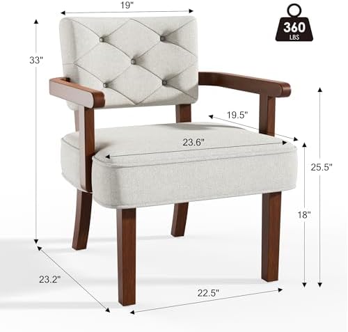 Modern Accent Chair for Bedroom, Mid-Century Arm Chairs with Wood Arms