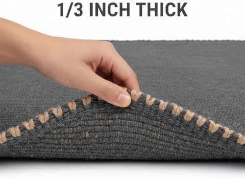 Dark Gray 6x9 Cotton Jute Rugs Braided Mid-Century Modern Living Room Rug