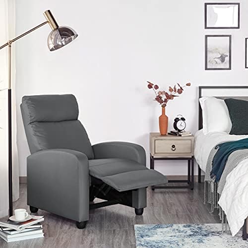 Topeakmart PU Leather Recliner Chair Home Theater Seating Gray