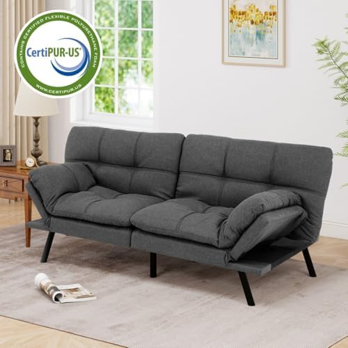 MUUEGM 71" Futon Sofa Bed, Cozy Convertible Loveseat Sleeper, Linen Fabr...