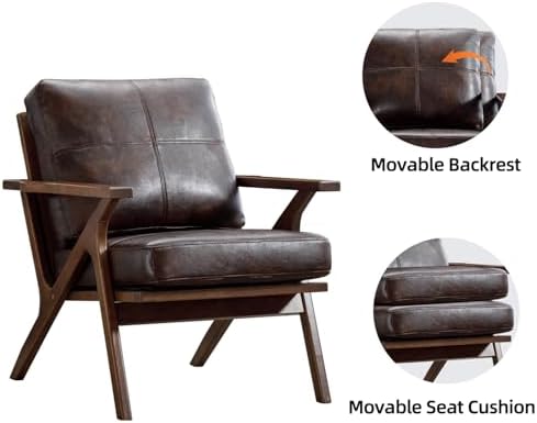 INZOY Mid-Century Modern Accent Chair with Wood Frame, PU Leather Living Room...