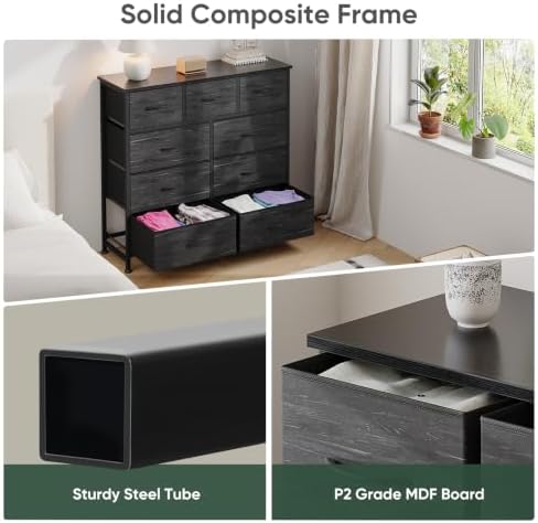 Fabric Dresser for Bedroom with 9 Drawers, Storage Tower