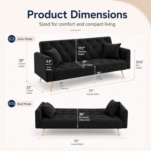 Majnesvon 71" Convertible Folding Sleeper Sofa Couch,Modern Velvet Loves...