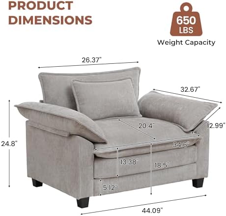Oversized Accent Chair,Modern Chenille Cloud Sofa Chair with Deep Seat,Uphols...