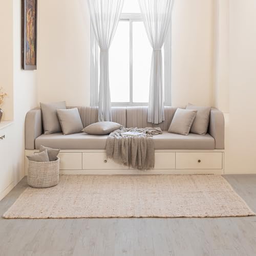 HOMEMONDE Rectangle Jute Cotton Area Rug | 5' x 8' | Natural