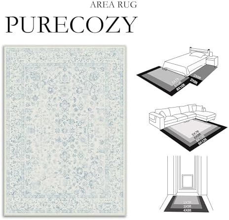 PureCozy 8x10 Blue Area Rug Washable Non Slip Large Vintage Living Room