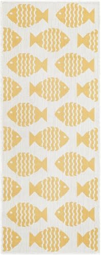 Rugs.com Outdoor Coastal Collection Rug – 5 Ft Runner Yellow Flatweave-Pile R...
