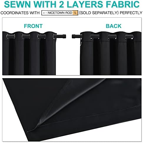 NICETOWN Black Full Blackout Curtains for Dining Room 52"W x 84"L 2...