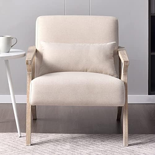 INZOY Mid Century Modern Chair with Wood Frame, Upholstered Armchair with Wai...
