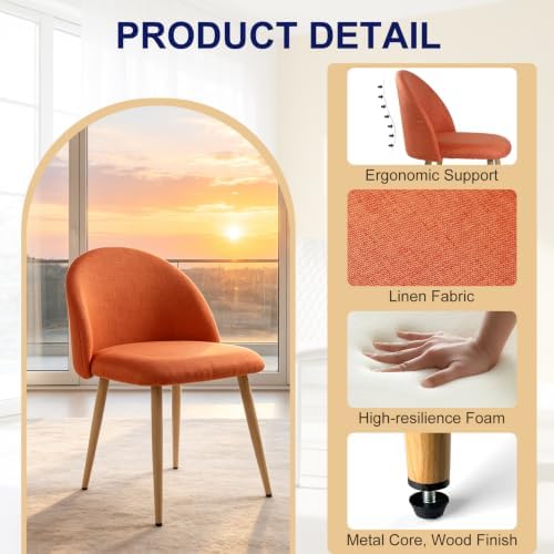 Lightdot Linen Fabric Dining Chairs Set of 2, Accent Chairs Kitchen Chairs