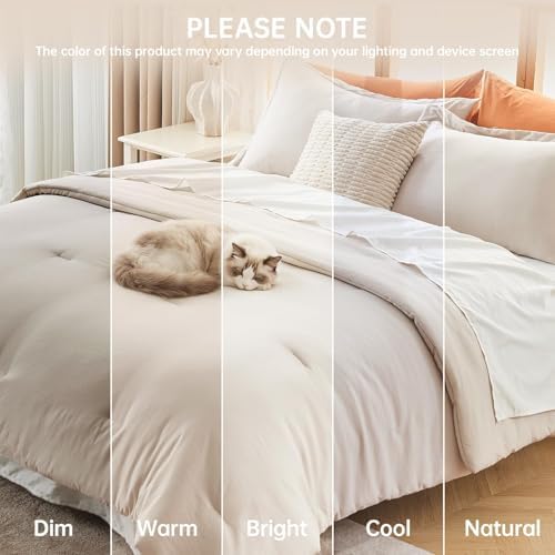 MUXHOMO Oversized King Comforter Set, 3-Piece All-Season Bedding, Beige