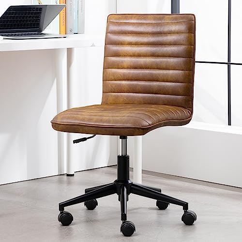 Furniliving Leather Office Chair with Wheels Armless Vanity Desk Chair 360° S...