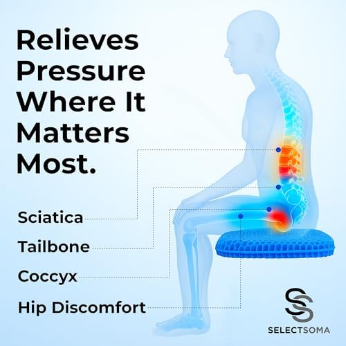 Gel Seat Cushion for Long Sitting, Pressure Relief for Tailbone and Back