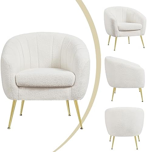 Yaheetech Barrel Accent Chair, Modern Cozy Vanity Chair, Ivory