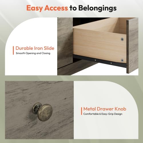 VINGLI Grey Dresser 6 Drawer Gray Dresser for Bedroom, 45"W Rustic Grey