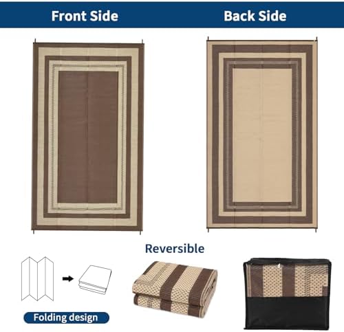 Garvee 8x10 Outdoor Rug Waterproof Plastic Straw Rug Panel Coffee