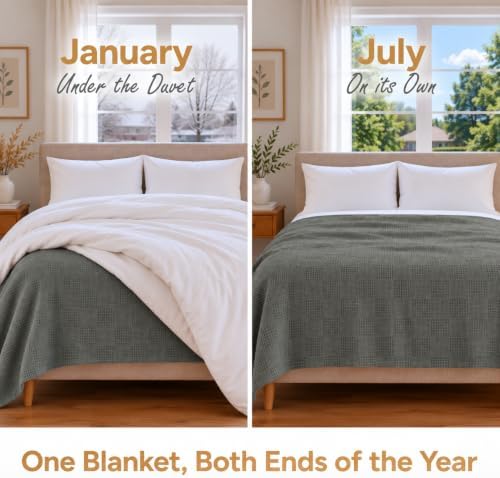 100% Cotton Blanket King Size Thermal Blanket (108"x90") - Lightwei...