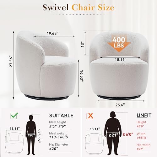 FOXHUNTER 360° Swivel Accent Chair, Barrel Chairs, Teddy Ivory