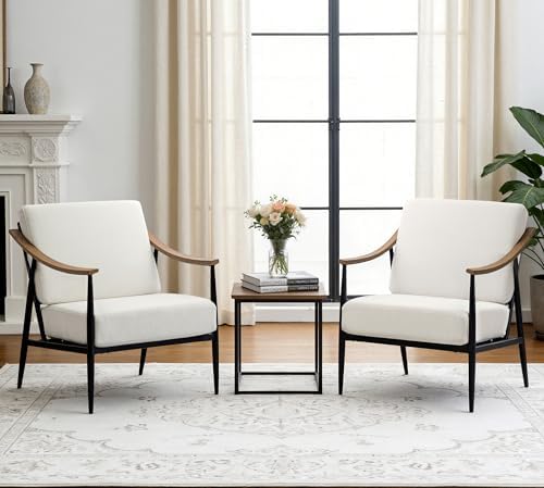 RNKSFX Modern Accent Chairs Set of 2 for Living Room Bedroom Mid Century Arm ...