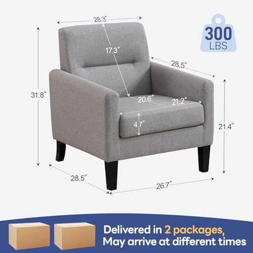 Accent Chairs Set of 2, Mid Century Modern Living Room Chairs, Light Grey