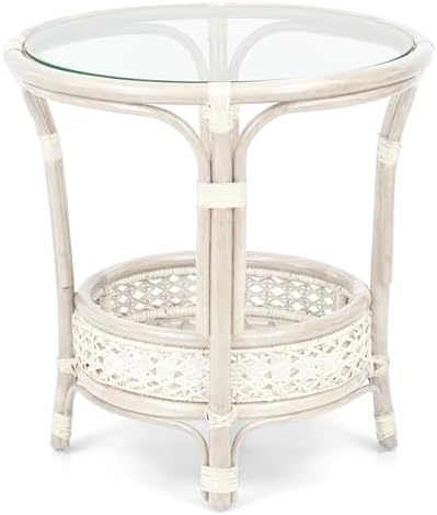 Pelangi Coffee Round Table White Color Handmade ECO Natural Rattan Wicker wit...