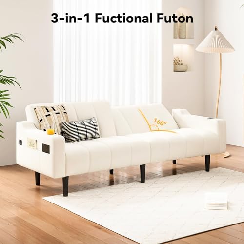 Brelice 80'' Leather Couch, Futon Sofa Bed, Faux Leather Couch with A...