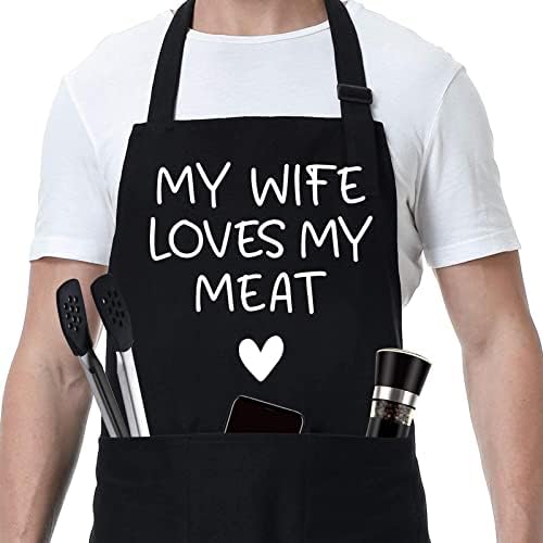 Fairy's Gift Funny Husband Apron, Men's Anniversary, Birthday Gifts for Him | Cool Christmas Manly Presents for Men Husband, Gifts from Wife, Grilling Kitchen Aprons w/Pockets for Cooking Hubby