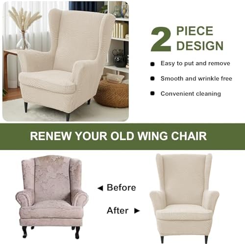 HAOYONG Wing Chair Slipcovers Printed Wingback Chair Covers 2 Pieces Wingback...