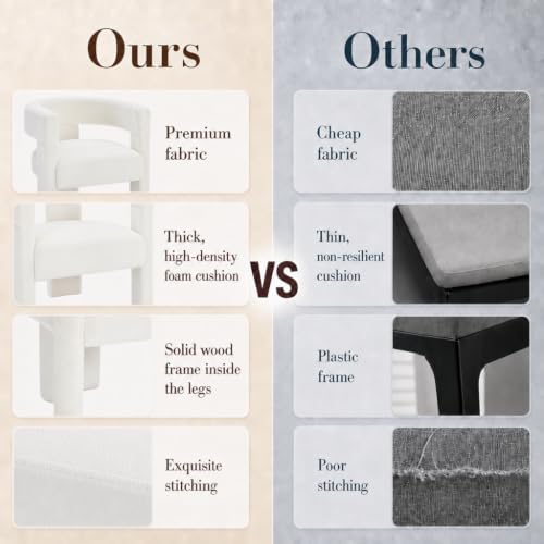 White Modern Accent Chair, Upholstered Barrel Armchair with Solid Wood Legs