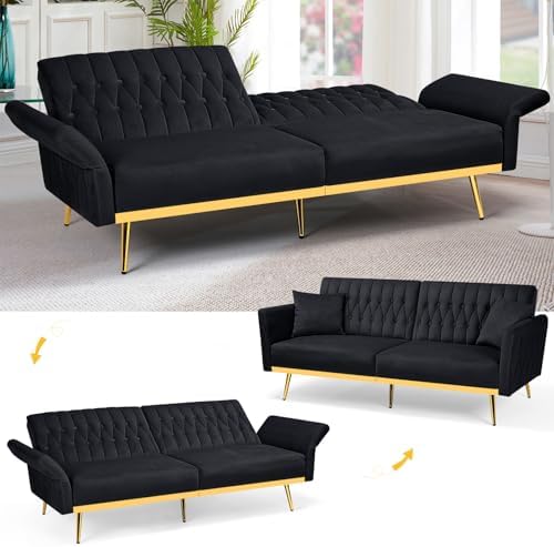 3 Pieces Velvet Sofa Set w/Adjustable Armrest &Backrest,Black