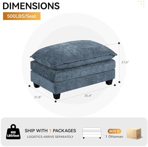 35‘’ Modern Chenille Cloud Sofa Ottoman,Rectangle Ottoman for Modular Sectional Sofa, Blue