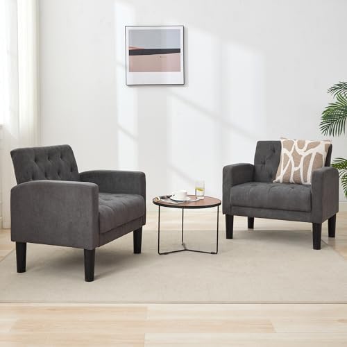 Upholstered Accent Chairs Set of 2, Tufted Armchairs for Living Room