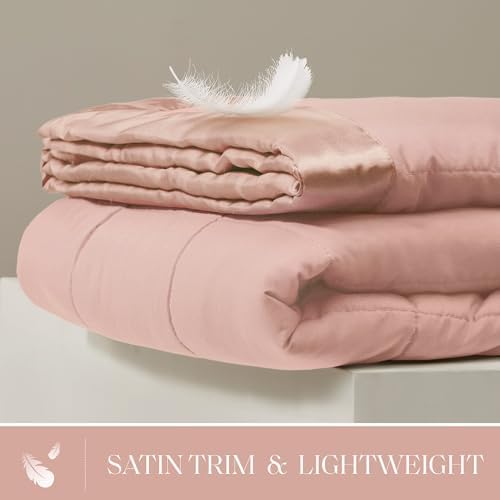 Madison Park Down Alternative Queen Blanket for Bed, Satin Trim, Blush