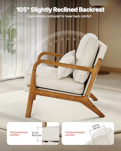 VEVOR Accent Chair, Mid Century Modern Armchair with Solid Wood Frame and Non...