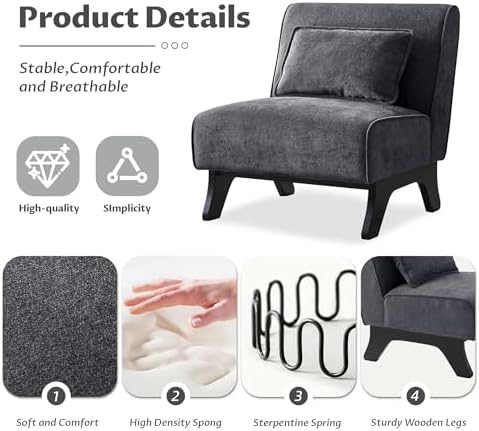 Armless Accent Chair Comfy Upholstered Modern Living Room Side Chair