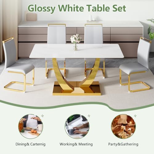 Glass Dining Table Set for 4, 63" Modern Dining Table Set for 4