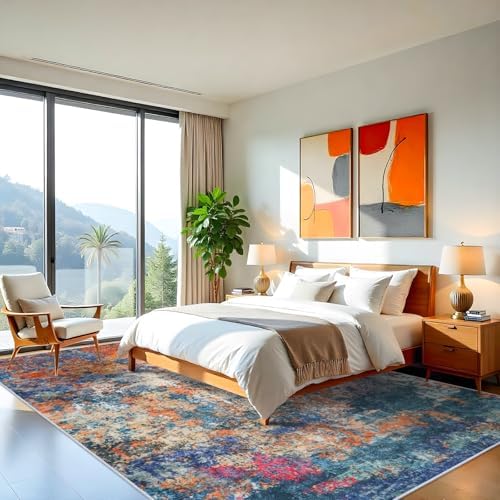 10x14 Abstract Area Rug: Large Soft Rugs for Living Room Multicolor Rainbow