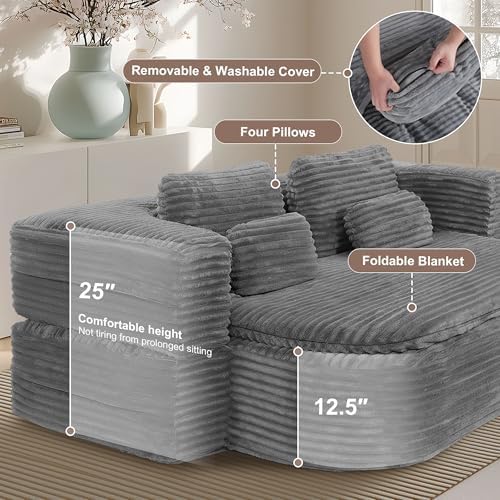 75'' Folding Sleeper Sofa Bed, Memory Foam Boneless Couch