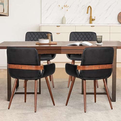 LUNLING Mid Century Modern Faux Leather Dining Chairs Set of 2, Black, Uphols...